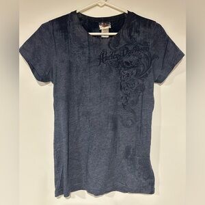 Harley Davidson Women's T-Shirt Blue Script Medium